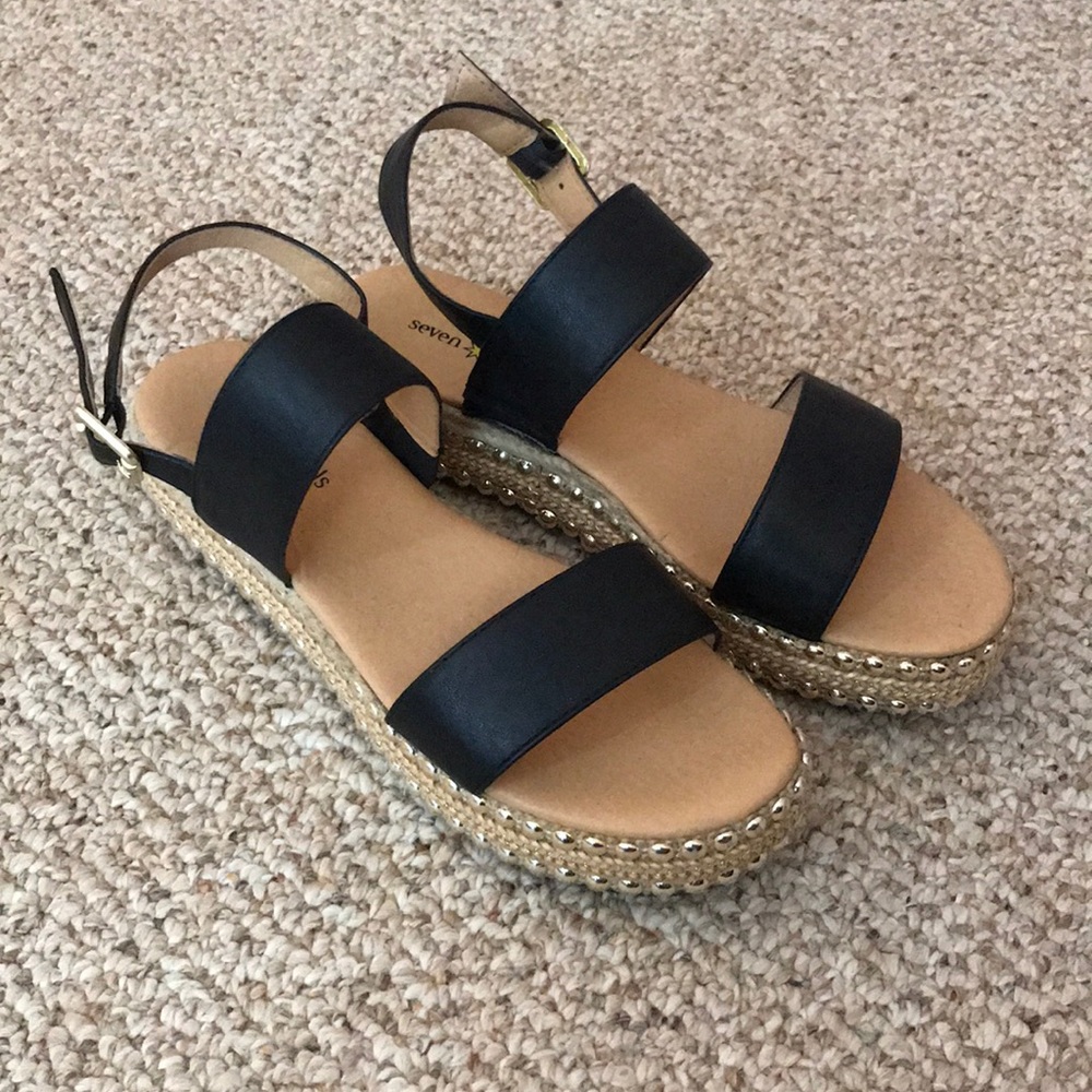 seven dials black platform sandal
